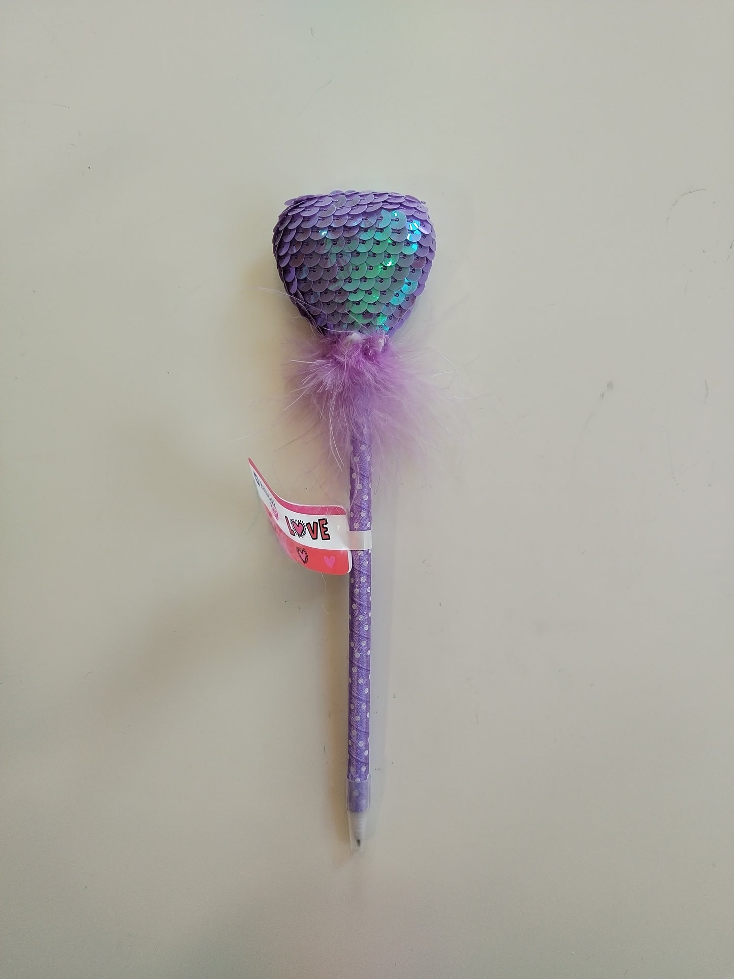 Bolígrafo corazón lentejuelas morado