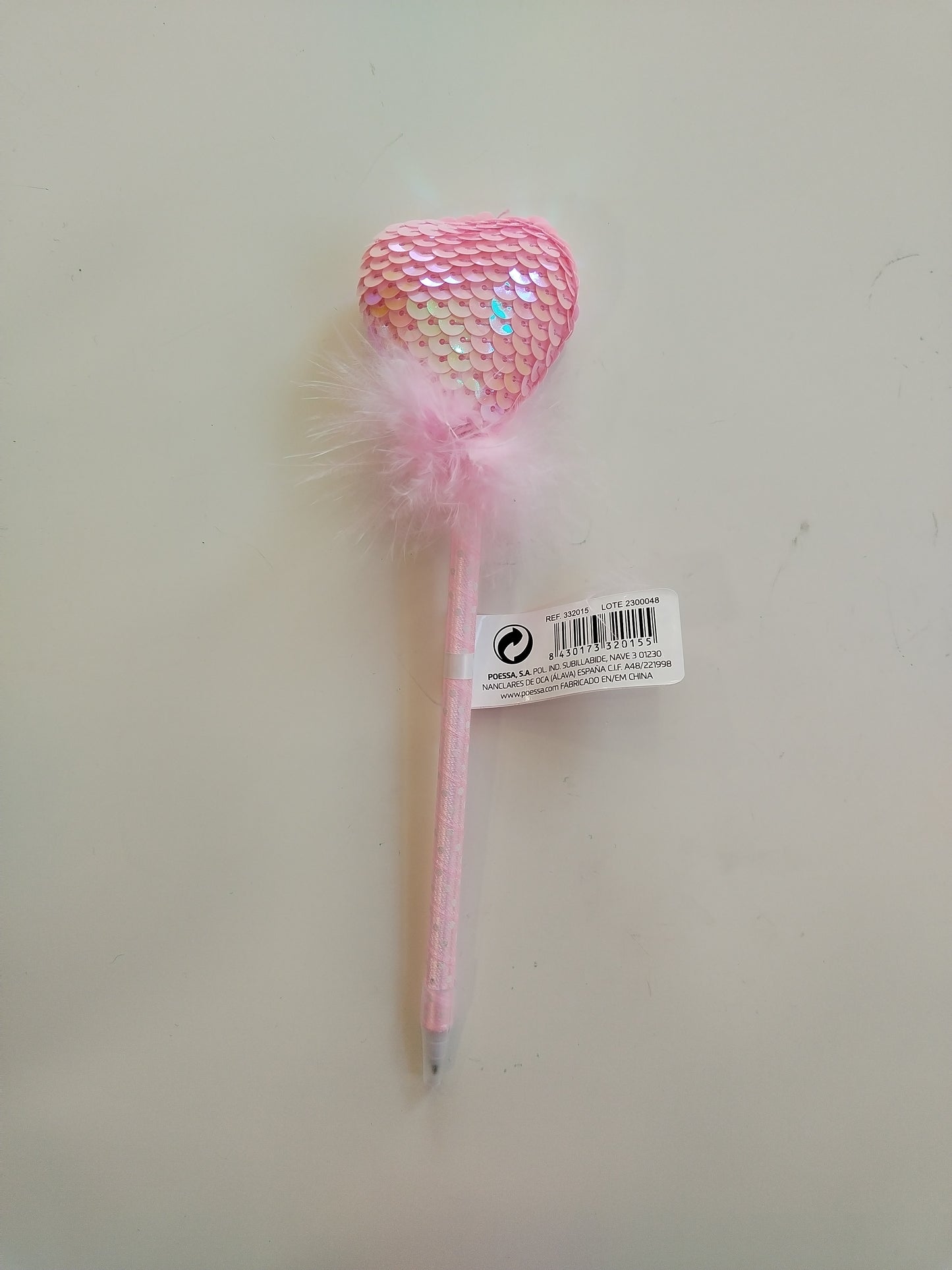 Bolígrafo corazón lentejuelas rosa