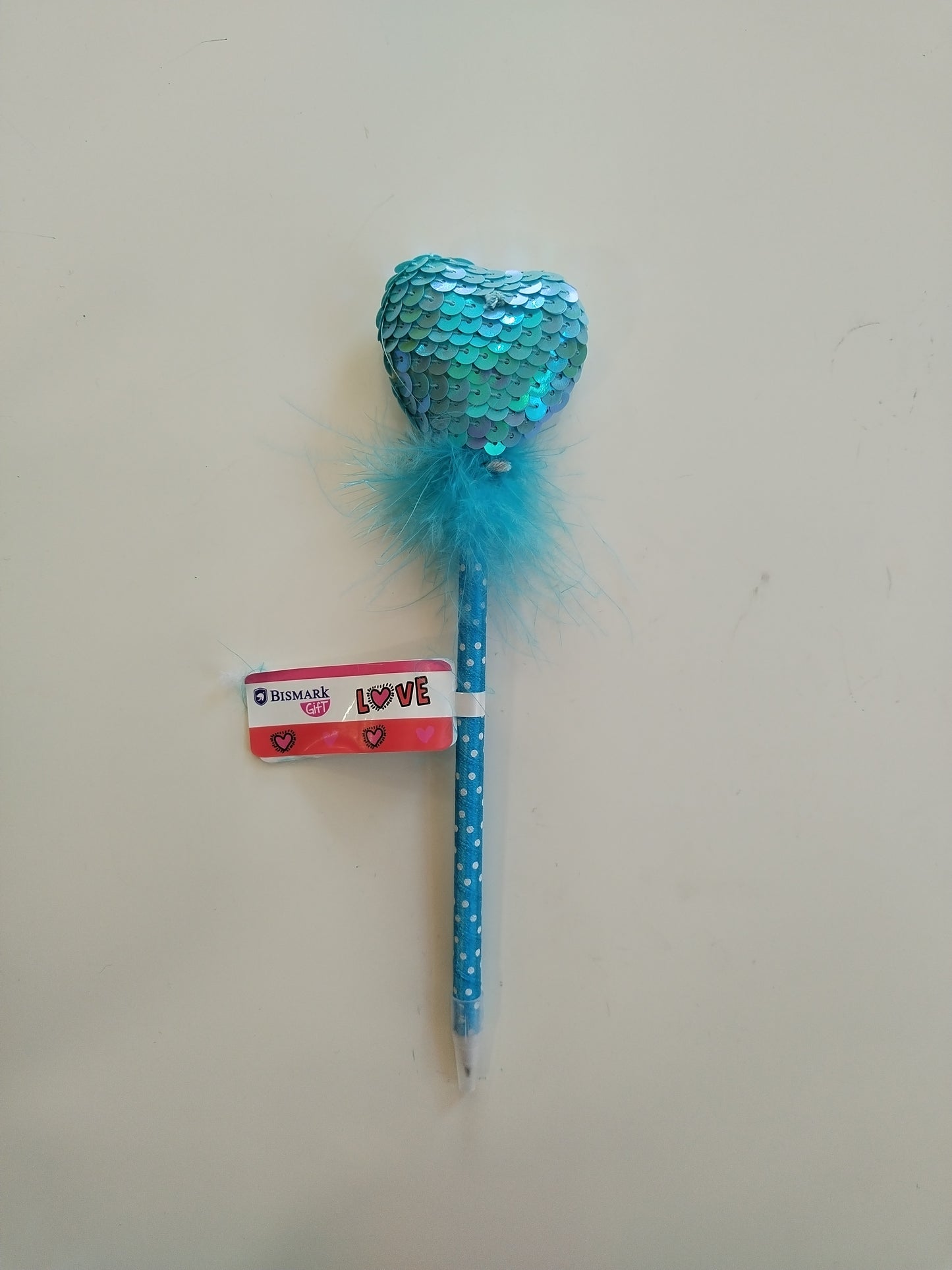 Bolígrafo corazón lentejuelas azul