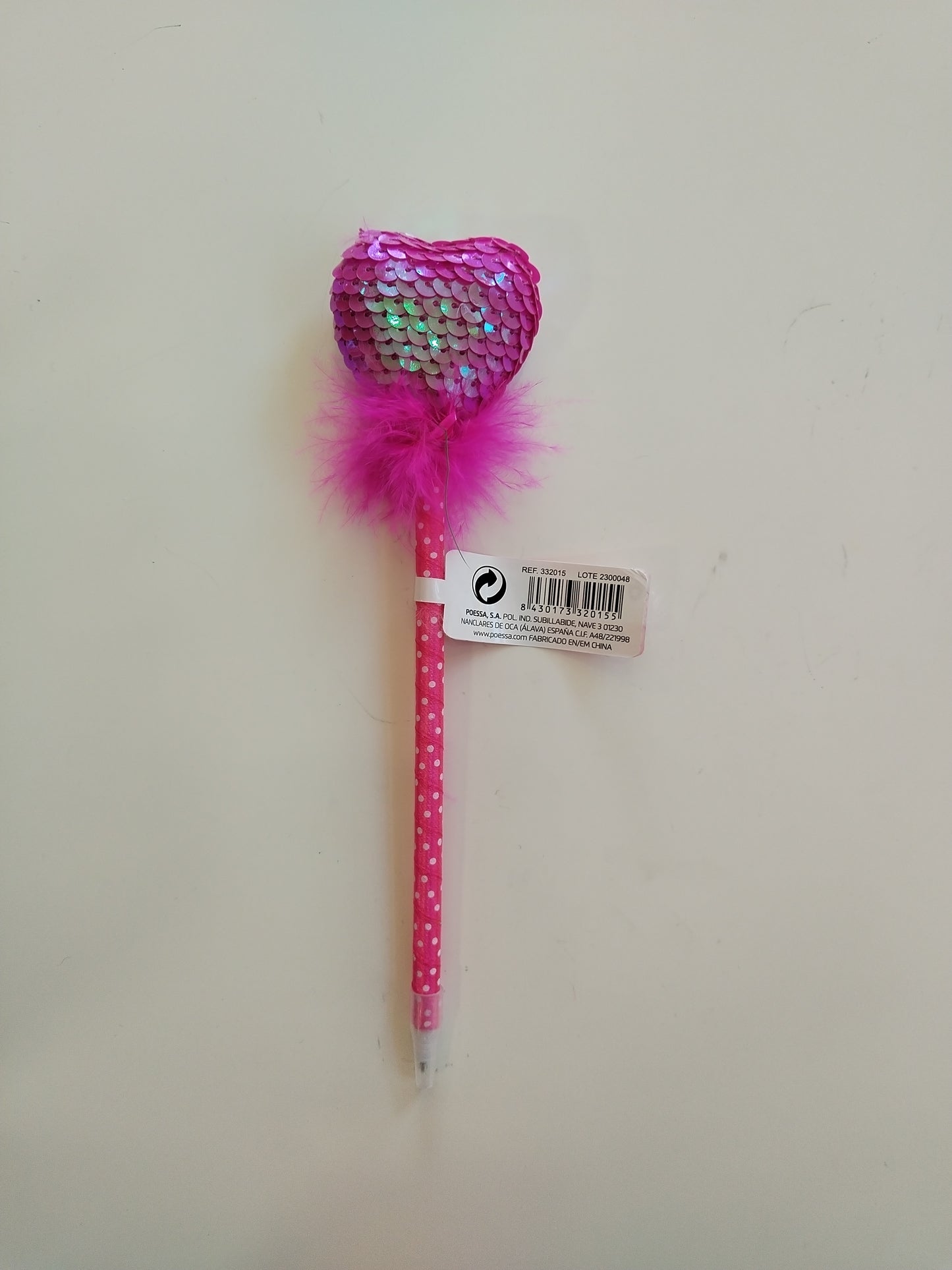Bolígrafo corazón lentejuelas fucsia