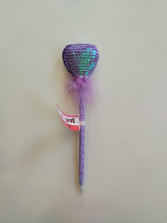 Bolígrafo corazón lentejuelas morado