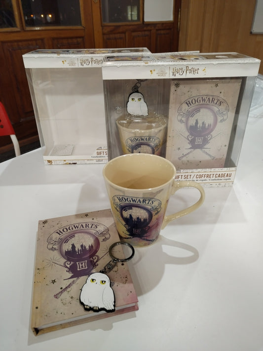 Pack taza 250 ml., llavero y cuaderno Hogwarts Harry Potter
